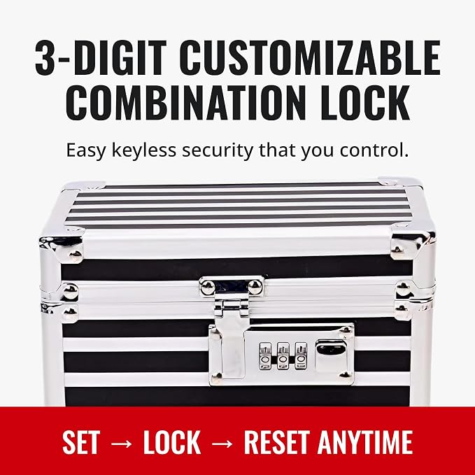 Vaultz Locking Medicine Box with Combination Lock - Secure Metal Lock Box Safe for Medication, Pills & Valuables, Small Lockbox with Code, Portable Storage Case, Striped | Metal lock box, storage case for medication and small valuables, 3-digit combina... - Image 6