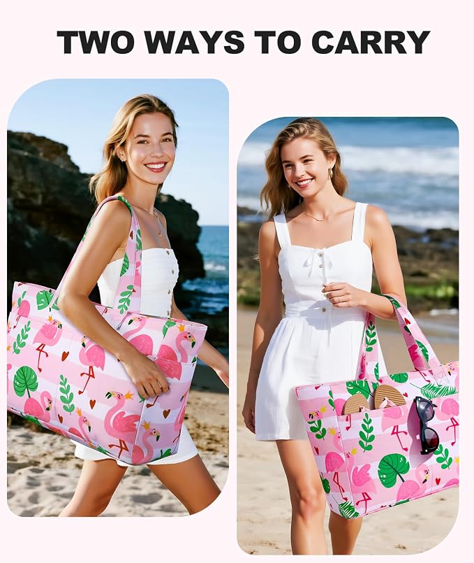 ISEYOU Extra Large Beach Bag Waterproof Beach Totes Bags for Women, Lightweight Foldable Pool Bag with Zipper Wet Compartment - Image 7