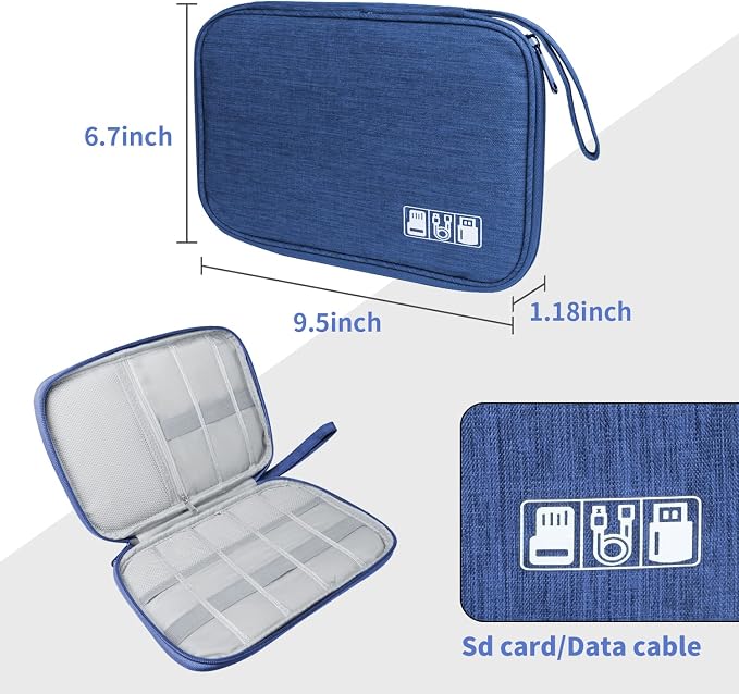 Lcsmaokin Electronics Travel Organizer,Portable Waterproof Electronic Travel Storage Bag for Small Charging Cord Storage,Charger,Small Electronics,SD Card etc,for Travel,Business -Navy Blue - Image 5