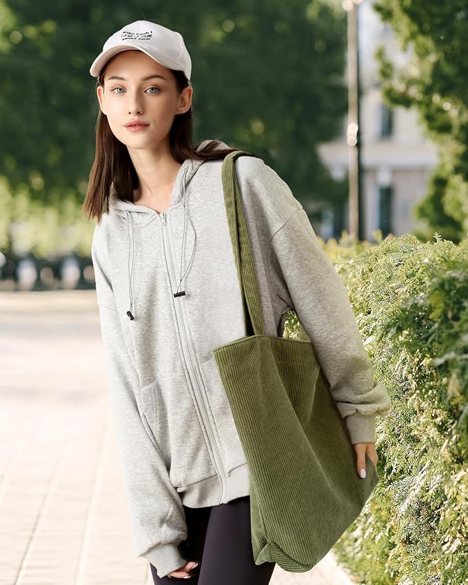 Iioscre Corduroy Tote Bag for Women,Hobo HandBags with Zipper | Large Capacity Casual Shoulder Bag with Inner Pockets for Shopping Work Daily Travel. - Image 6