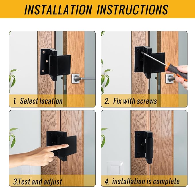 Door Security Lock Zinc Alloy, Door Lock Reinforcer Privacy Door Latch for in-Swinging Doors Extra High Resistance Home, 4pack Black - Image 5