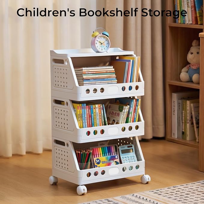 UFORU 3 Tier Rolling Storage Cart,Plastic Open Storage Basket with Wheels | Rolling Storage Shelf for Kitchen,Bathroom,Bedroom and Living Room,Versatile Home Organization for Books,Toys - Image 7