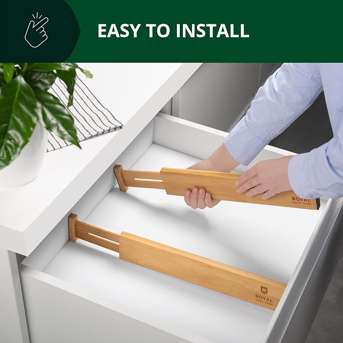 Bamboo Drawer Dividers Organizers, Adjustable Drawer Separator Splitters, 17–22 Inches Expandable Drawer Divider Organizer for Large Utensils, Kitchen, Bedroom, Dresser & Office Drawers 4-Pack - Image 3
