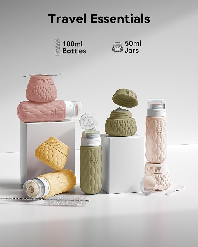 Silicone Travel Bottles for Toiletries 8 Pack Travel Size Toiletries 3.4 oz 1.7 oz, Leakproof Squeeze Travel Size Containers Refillable Cosmetic Jars Set for Shampoo, Conditioner, Creams - Image 2