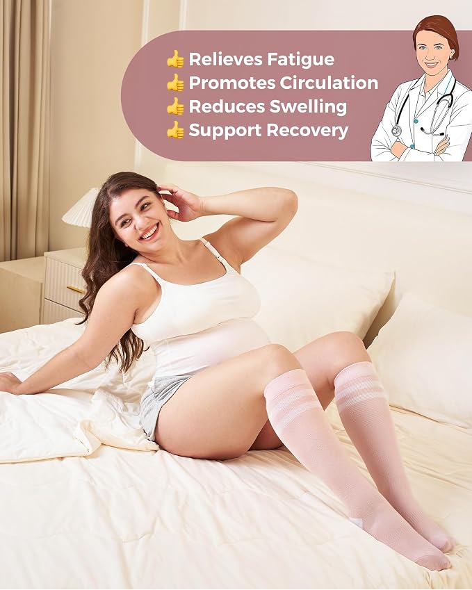 Momcozy Compression Socks for Women Wide Calf, 15-20mmHg Knee High Support Socks for Pregnancy, Nurses, Flying, Travel - Image 5