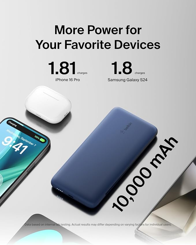Belkin 10K 23W Portable Charger Power Bank, Integrated USB C and LTG Cables | Fast Charging, iPhone 17, Samsung Galaxy, Pixel, Airpods, iPad, Battery Pack, USB C Port, USB C Cable, Lightning Cable - Image 8