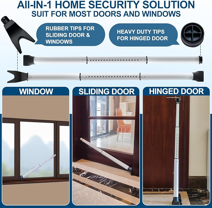 Rerishom Door Security Bar, Heavy Duty Door Stopper Jammer for Hotel | Locking Security Bar for Door, Adjustable Home Security Barricade for Apartment, Hotel Room and Screen Door - Image 2
