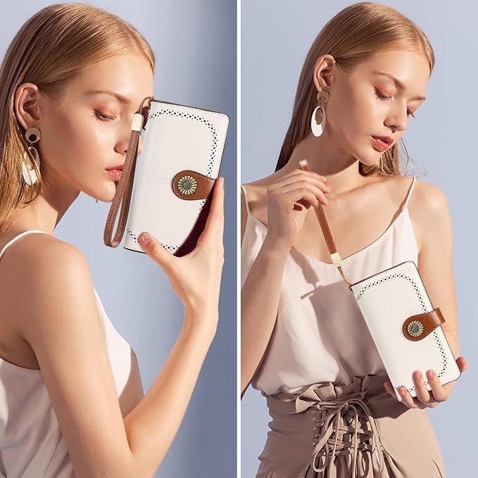SENDEFN Wallets for Women Leather Credit Card Holder with RFID Blocking Large Capacity Wristlet | with RFID Blocking - Image 6