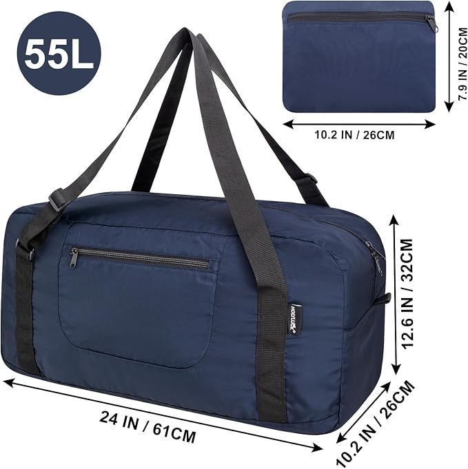 HOLYLUCK Foldable Travel Duffel Bag Luggage Great for Gym - Large Navy Blue - Image 2