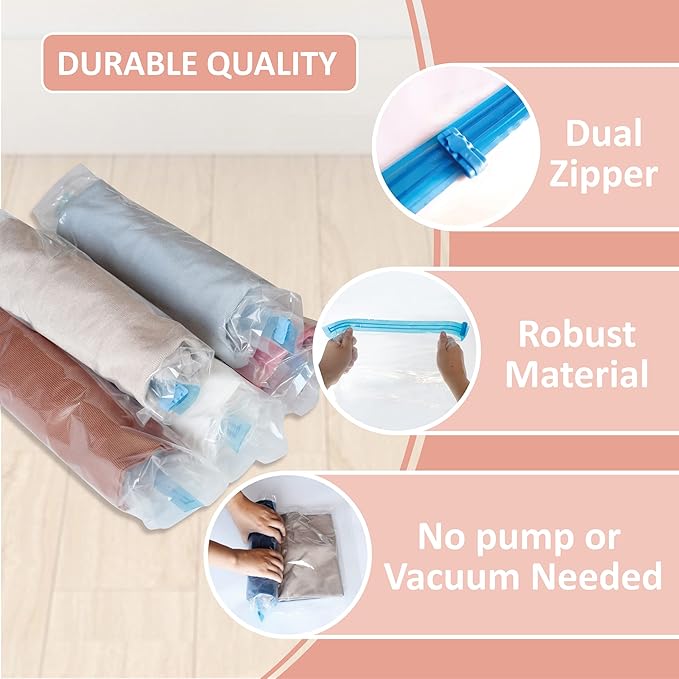 Cozy Essential Compression Bags for Travel - Travel Essentials - 20 Pack Space Saver Bags - No Vacuum Needed - Compression Packing Bags for Cruise Accessories - Image 4