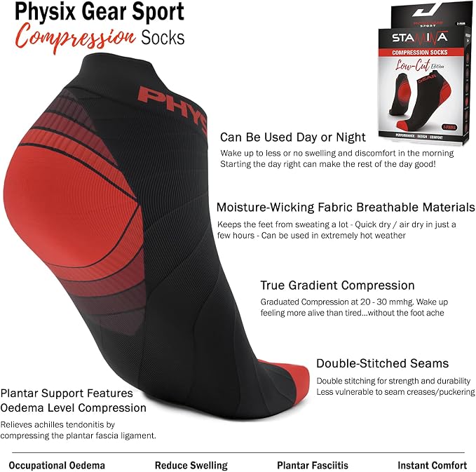 Physix Gear Short Compression Socks for Men & Women - Best Low Compression Socks Women & Men Ankle Socks with Arch Support - Image 3