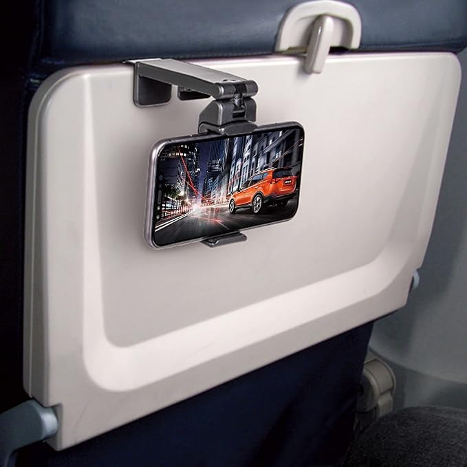 Travel Accessories, Universal Seat Back Tray Table Phone Clip Holder, Adjustable Pocket Size Hands Free Phone Holder Airplane Travel Essentials Compatible with iPhone and Android - Image 7