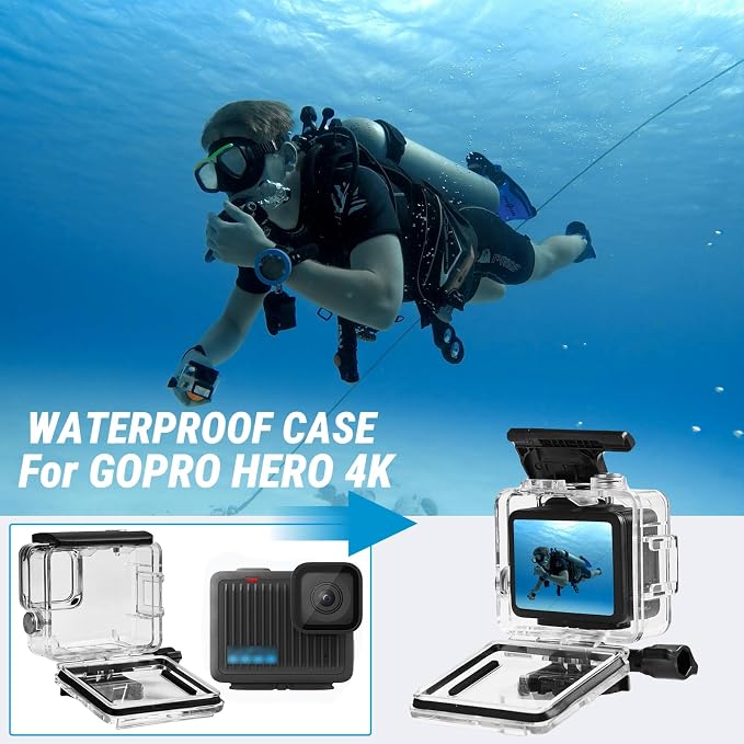 Waterproof Case for GoPro Hero 4K, 196FT/60M Underwater Photography Diving Housing Accessories Kit with Action Camera Protector Mount, Compatible with Surfing, Snorkeling, Scuba - Image 3
