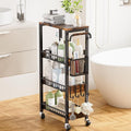 DTUQYX Slim Bathroom Storage Cart, 4 Tier Small Rolling Organizer Cabinet with Wood Top Handle, Mobile Shelving Unit Slide Out for Office, Kitchen, Laundry Room & Narrow Places (9.1" W Wood Basket) by DTUQYX
