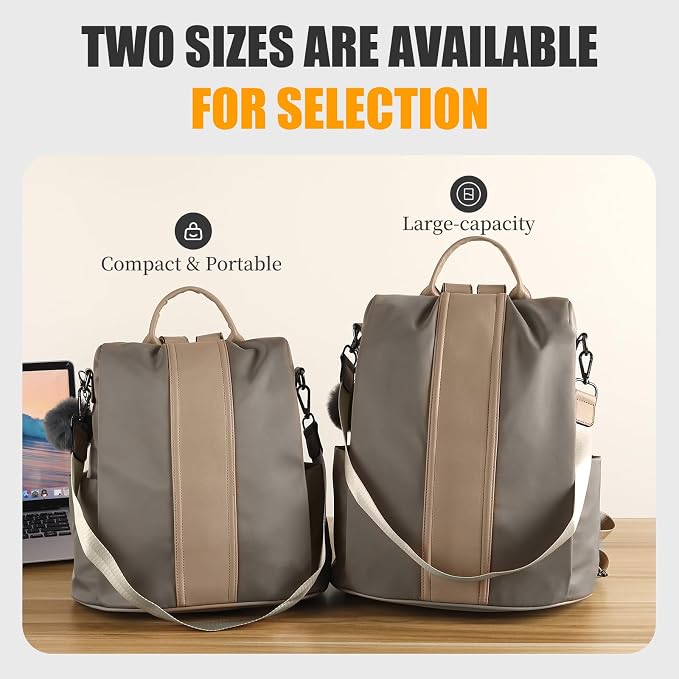 PINCNEL Women Medium Backpack Purse Waterproof Nylon Anti-theft Rucksack Lightweight Shoulder Bag Mocha - Image 9