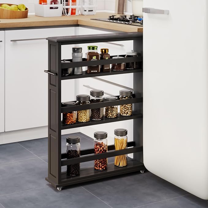 Lavish Home 3 Tier Slim Utility Rolling Storage Cart, Black, 25”W x 5.7”D | Narrow Rolling Cart Storage Organizer with Handle and Wheels for Bathroom, Laundry Room, and Kitchen, Pull-Out Home Organizer by LavishHomeCollection