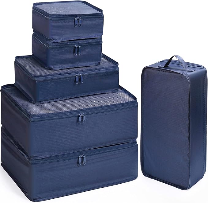 Mossio 6 Set Packing Cubes with Shoe Bag - Lightweight Travel Luggage Suitcase Organizers by Mossio