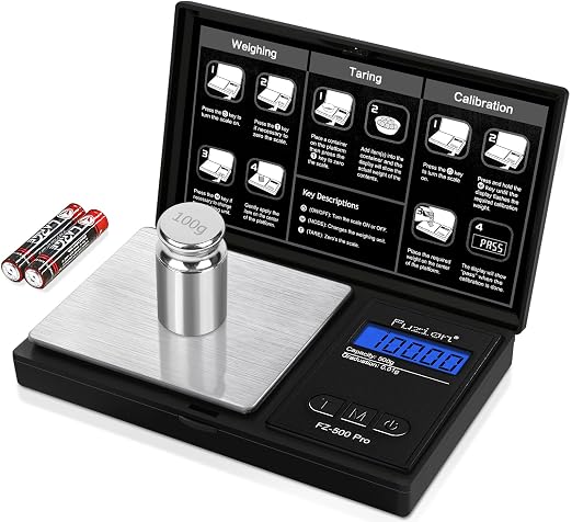 Fuzion Digital Pocket Gram Scale 0.01g x 500g, with 100g Calibration Weight | High Precision, Easy of Use, Tare Function, 6 Modes Ounces Grains, Battery Included, Weighs Jewelry, Coins, Herb, Small Food by Fuzion%C2%AE