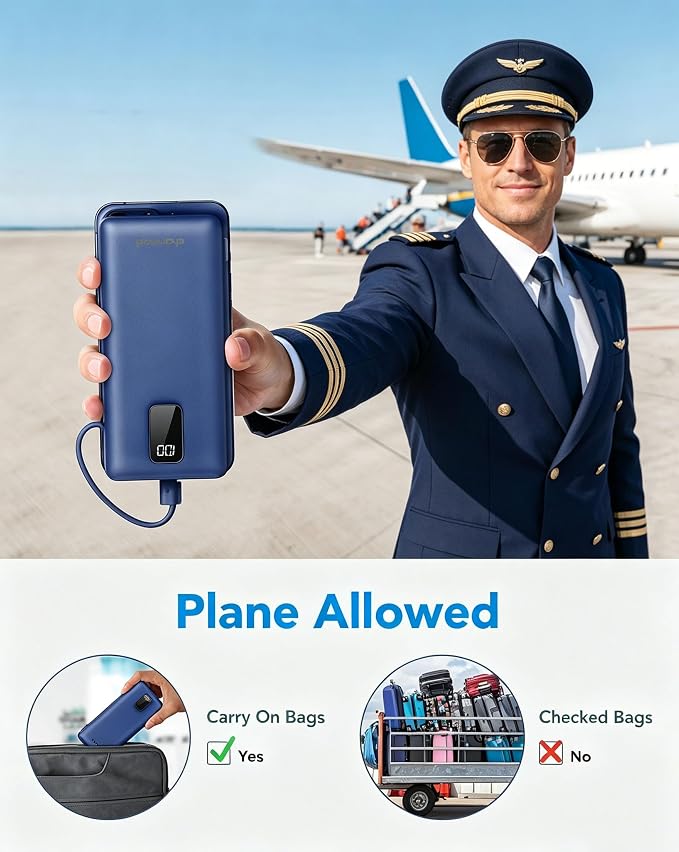 charmast Portable Charger Power Bank 10000mAh with Built-in AC Wall Plug | Built-in Cables,5 Outputs,Flight-Safe,Slim Travel Phone Charger for iPhone 17 14,Samsung Galaxy,iPad,Android,Smartwatch,etc - Image 7