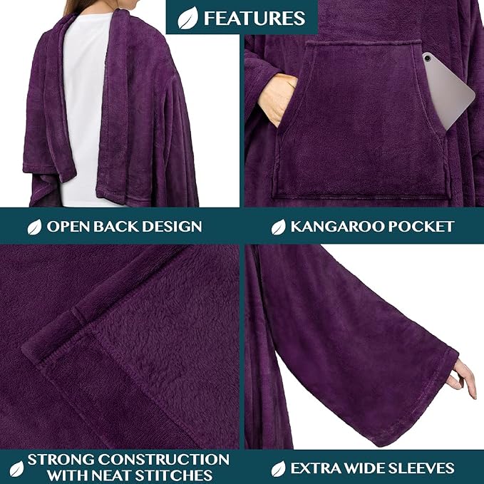 PAVILIA Blanket with Sleeves for Adult Women Men, Soft Warm Wearable Blanket Fleece Wrap Throw, Robe Blanket Gift - Image 3