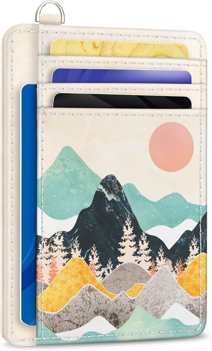 Yonlevres Sunrise Credit Card Holder Slim RFID Wallet Women Small Travel | Front Pocket, Handy, RFID Blocking, Woman Girls Ladies Gifts, D-ring for Keychain,Thin Mini Card Case, ID Window, PU Leather by Yonlevres