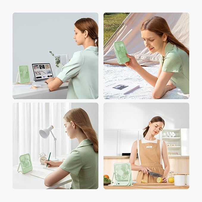 JISULIFE Desk Fan Battery Rechargeable, 180°Foldable Portable Personal Fan | 4500mAh Long-lasting Battery, 4 Speeds Adjustable for Home Office Travel Outdoor Gifts for Women Men-Green - Image 7
