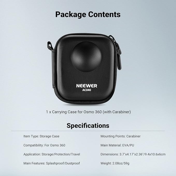 NEEWER Storage Case Compatible with DJI Osmo 360 Only, Protective Portable Splashproof Dustproof Travel PU Hard Shell Carrying Bag Action Camera Accessories with Carabiner, AC040 - Image 7