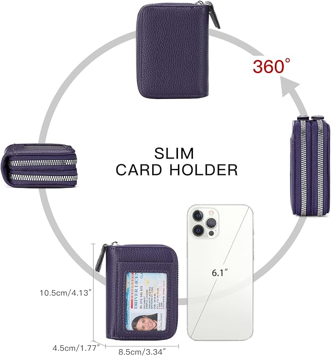 RNIEGA Credit Card Holder Wallet RFID Blocking Leather Small Wallet for Women Double Zipper Wallet with ID Window - Image 6