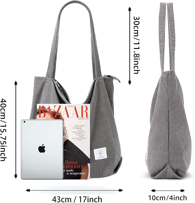 KALIDI Women Corduroy Tote Bag Zipper Casual Tote's Handbag Big Capacity Shoulder Bag with Pockets - Image 5