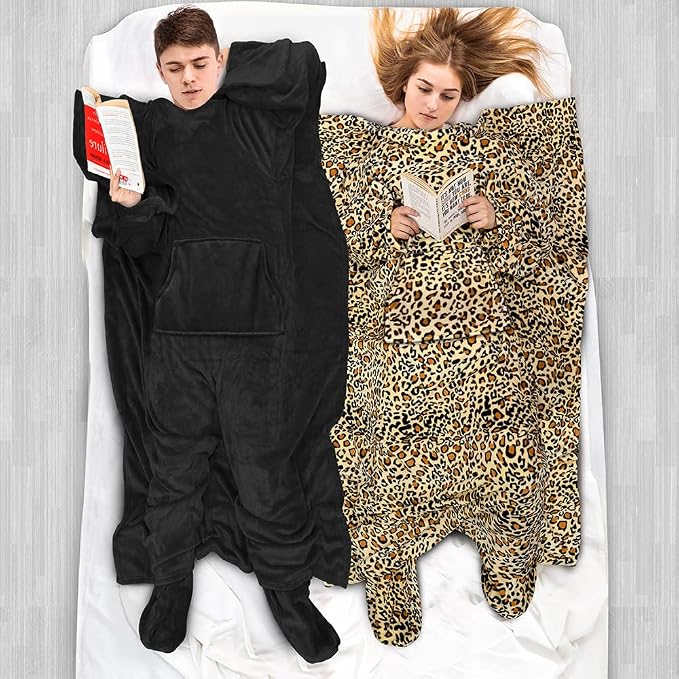 PAVILIA Fleece Blanket with Sleeves, Foot Pockets for Women Men Adults, Plush Wearable Blanket Throw Wrap, Warm Snuggle Blanket Robe, Cozy Gift Ideas Wife Mom, Cheetah Print - Image 5