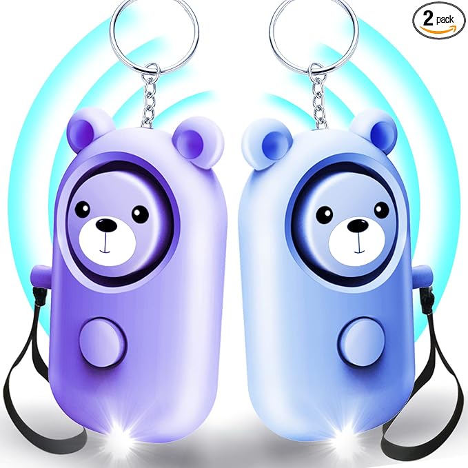 Personal Alarm Safe Sound for Women Kids Elders, 2 Pack Cute 130dB Loud Siren Safety Self-Defense with LED Light, Security Keychain Emergency Alert Alone (Blue+Purple) by SRTKBEU