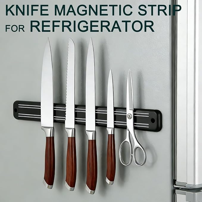 Magnetic Knife Strips,Magnetic Knife/Tool Holder for Wall/Refrigerator | Strong magnetic holder，magnetic tool organizer screws or tape installation,Saves counter space, keeps kitchen tidy - Image 6