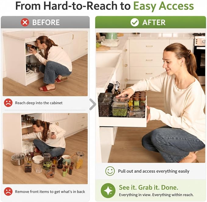 Fokyfok 2PC Pull Out Cabinet Organizer,Expandable,No Drill,Kitchen | 16"-21"Wx13"-17"D,3 Rails,Pull out Drawer,Cabinet Drawer Slide out,Roll Out Shelves,Pantry,Bathroom,Adhesive,Adjustable - Image 4