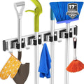 reliahom Broom Holder Wall Mount Mop Hanger Tools organizer 4Racks 5Hooks | Adjustable Mop Broom Wall Hanging Heavy duty Tools Storage Rack Space-saving for Garage,Kitchen,Laundry Room,Garden, Black by reliahom