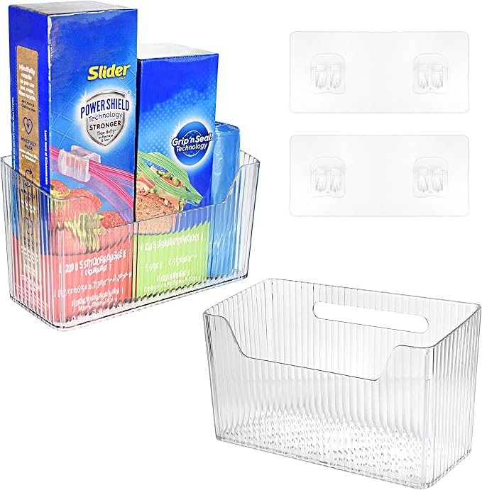 Pensino 2 Pack Adhesive Cabinet Door Organizer Storage Caddy, Clear Lid Organizer Inside Cabinet Wall Mounted Pantry Door Caddy for Food Container Lid Kitchen Under Sink Basket (Clear) - Image 3