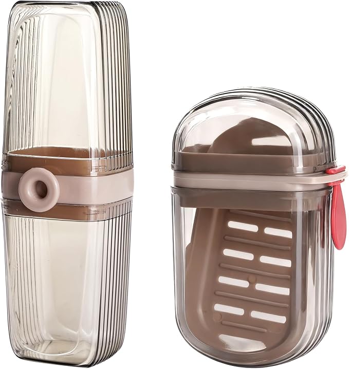 2Pcs Toothbrush Travel Case & Travel Soap Holder Dish Tray, Portable Clear Toothbrush Holders with Cover Leakproof Bar Soap Holder for Traveling School Camping Business Trip Bathroom by Unknown