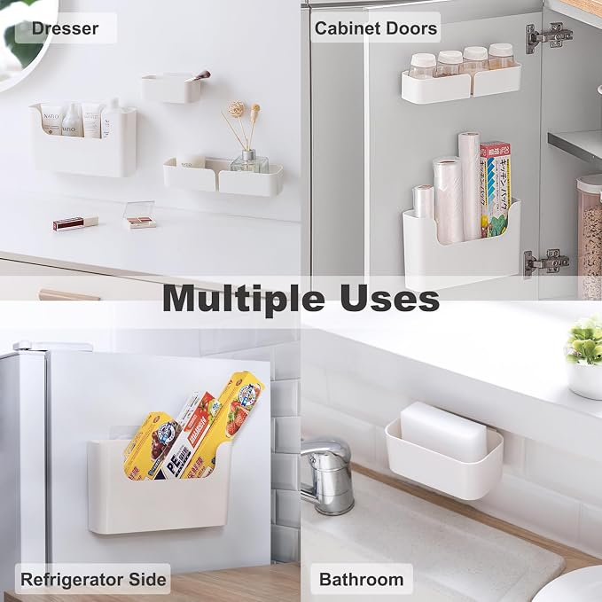 Adhesive Cabinet Door Organizer, Bathroom Wall Mount Storage Rack, Bedside Shelf Organizer Door Rack Shelves Holder for Sink Kitchen Bathroom RV Pantry Bedroom Closet Laundry Office (White-2 Pack) - Image 7