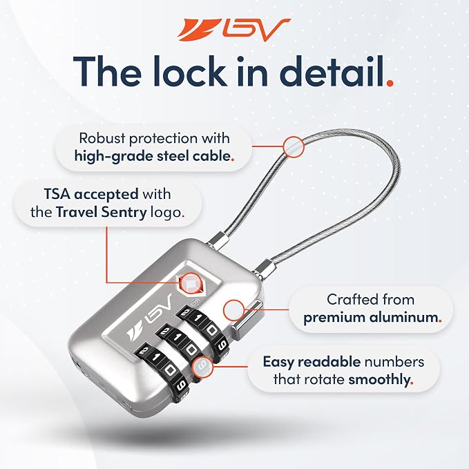 TSA Accepted Luggage Travel Lock, Set-Your-Own Combination Lock for School Gym Locker, Luggage Suitcase Baggage Locks, Filing Cabinets, Toolbox, Case (Silver, 2 Pack) - Image 7