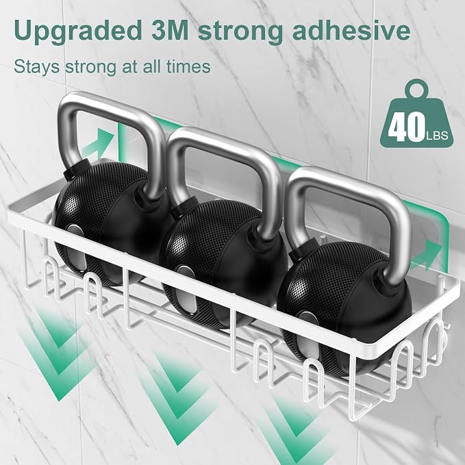 Getsrichfc Shower Caddy Adhesive, Rustproof Shower Shelves for Inside Shower, Large Capacity Bathroom Organizers and Storage, Shower Storage with Removable Hooks, No Drill Bathroom Accessories White - Image 5