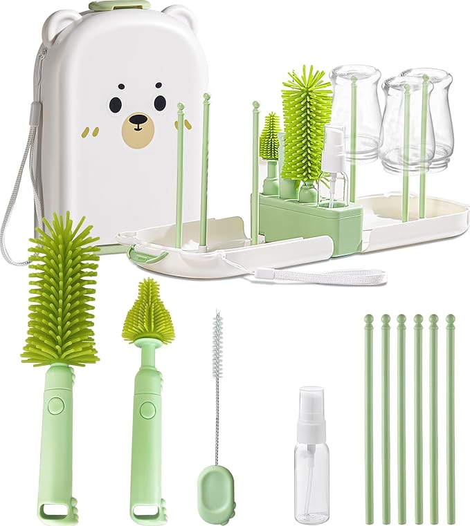 Travel Baby Bottle Cleaner Kit, 6-in-1 Brush Set for Bottles & Pumps | Compact Bottle Brush Set for Infant Feeding • Compact Travel Case • Bottles & Breast Pump Parts • BPA Free • On-the-Go by Detsuk