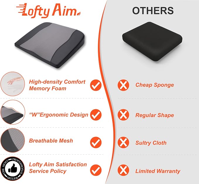 Lofty Aim Car Seat Cushion, Memory Foam Car Seat Cushions for Long Driving | Comfy Car Seat Pillow for Pain Relief, Driver Seat Cushion Adds Height, Butt Cushion for Car, Truck, Office Chair, B&G - Image 8