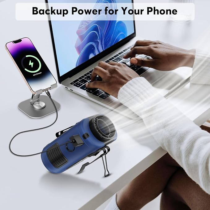 AI Portable Fan Rechargeable -10000mAh, 40H Work Time with 5 Speeds 16000RPM Strong Airflow, Personal Waist Fan with Flashlight for Clip On Belt, Neck, Desk, Outdoor Indoor Jobsite Camping Travel - Image 5