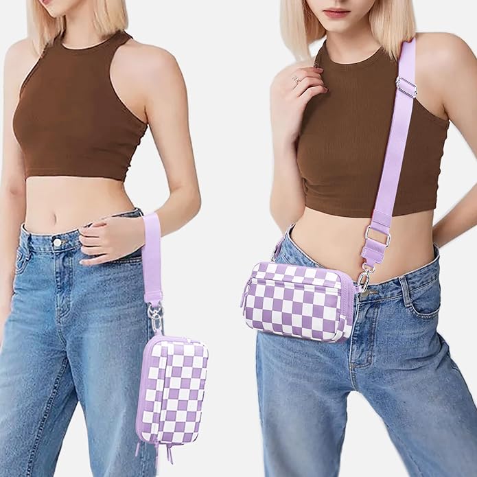 FODOKO Wristlet wallets for Women RFID crossbody bags with 4 Zippers | Checkered quilted nylon with credit card slots, cell phone organizer, and coin purse for travel and everyday carry - Image 2