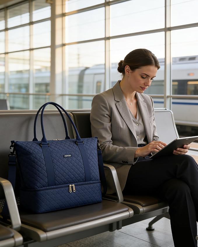 HOTOR Travel Duffel Bag - Weekender Bags for Women, Carry On Gym Tote Bags | with Toiletry Bag & Shoe Compartment, Overnight Bag for Travel Essentials, Travel Accessories, Dark Blue, 13.4"×17.3"×7.9" - Image 3