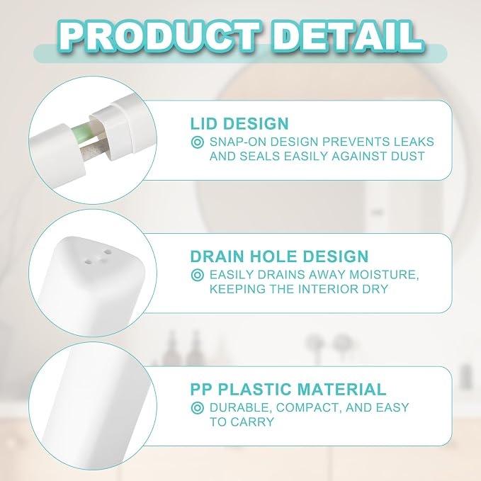 uxcell 2Pcs Travel Toothbrush Case, 8.27 x 1.38 Portable Travel Toothbrush Holder, Plastic Toothpaste Container for Bathroom, Gym, Business Trip, Camping, Beige - Image 3