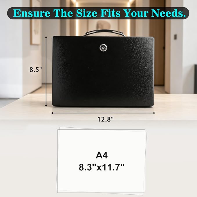 xydled Fireproof Document Box with Key Lock, Fire Safe Box, Black | Fire and water resistant lock box for documents, passports, cash and valuables, keeping secure at home, 12.8 x 8.5 x 4.5 Inch - Image 3