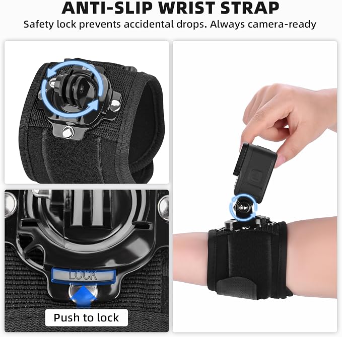 BRDRC Accessories Kit for GoPro, Head Chest Mount Strap Harness Backpack Clip Holder Wrist Strap, 360°Rotating Adapter + Quick Release for DJI Action 5 Pro 4 3, for Go Pro Hero Camera Accessory Bundle - Image 6