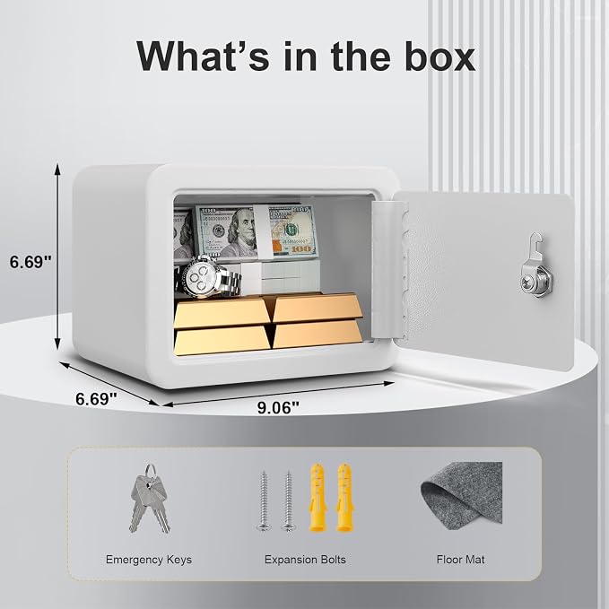 Marcree 0.23 Cubic Safe Box for Kids, Steel Security Safe with Key Lock | Home Safes with Rounded Design for Child Protection, Personal Lock Box for Home, 6.69 x 9.06 x 6.69 Inches, White - Image 2
