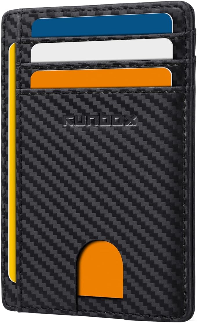 RUNBOX Slim Wallet for Men and Women, RFID Blocking Leather Card Holder | Minimalist 8-slot design fits IDs and credit cards in a thin profile for front pockets, purses, pants and travel by RUNBOX