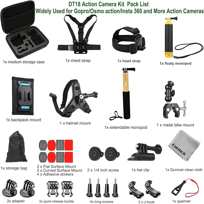 Accessory Kit for DJI Osmo Action 6/5 pro/4/Insta 360 X5 X4 /Go Pro Hero13 12/Gopro Max 2, Bike Mount/Hat Clip/Helmet Strap/Backpack Mount kit for Gopro/Osmo Action/Insta 360(DT18) - Image 6